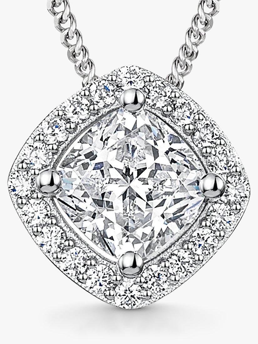 Product image 1 of 3, which shows Jools by Jenny Brown Small Cushion Cut Cubic Zirconia Halo Pendant Necklace, Silver