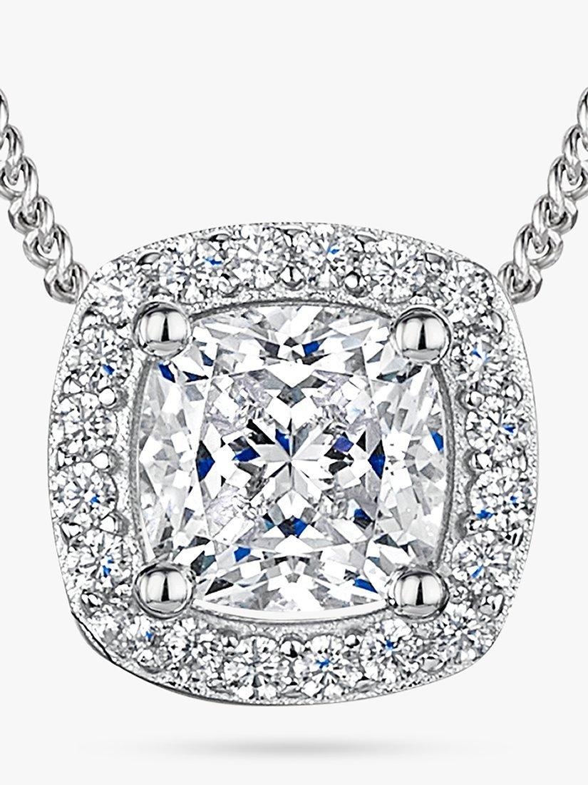Product image 2 of 3, which shows Jools by Jenny Brown Small Cushion Cut Cubic Zirconia Halo Pendant Necklace, Silver