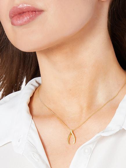 Jools by Jenny Brown Cubic Zirconia Wishbone Necklace - view 2, Gold