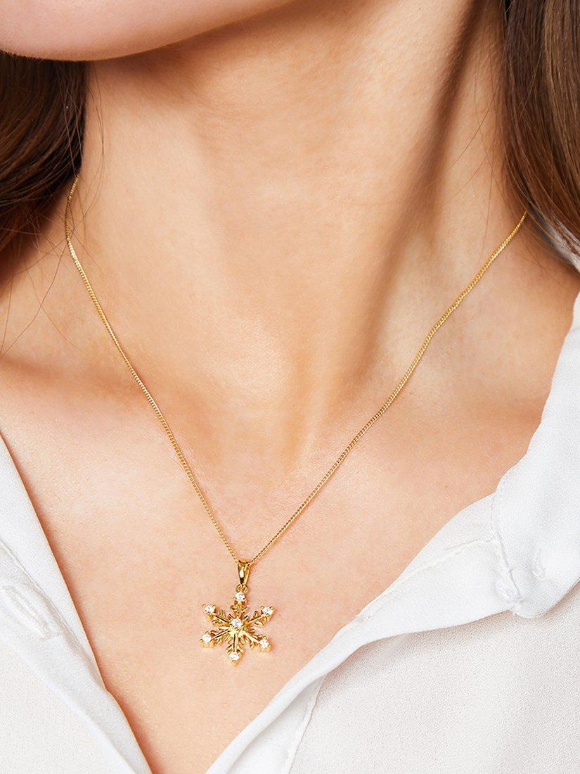 Product image 3 of 4, which shows Jools by Jenny Brown Cubic Zirconia Glistening Snowflake Necklace, Gold