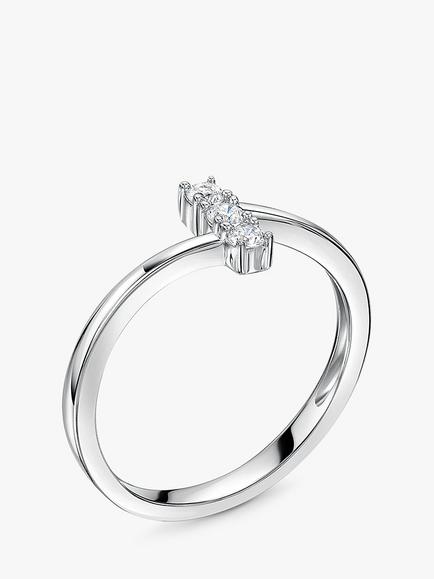 Jools by Jenny Brown Small 3 Stone Cubic Zirconia Ring, Silver - view 2, Silver
