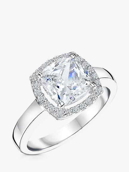 Jools by Jenny Brown Cushion Cut Cubic Zirconia Halo Ring, Silver, Silver