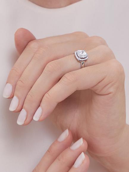 Jools by Jenny Brown Cushion Cut Cubic Zirconia Halo Ring, Silver - view 2, Silver