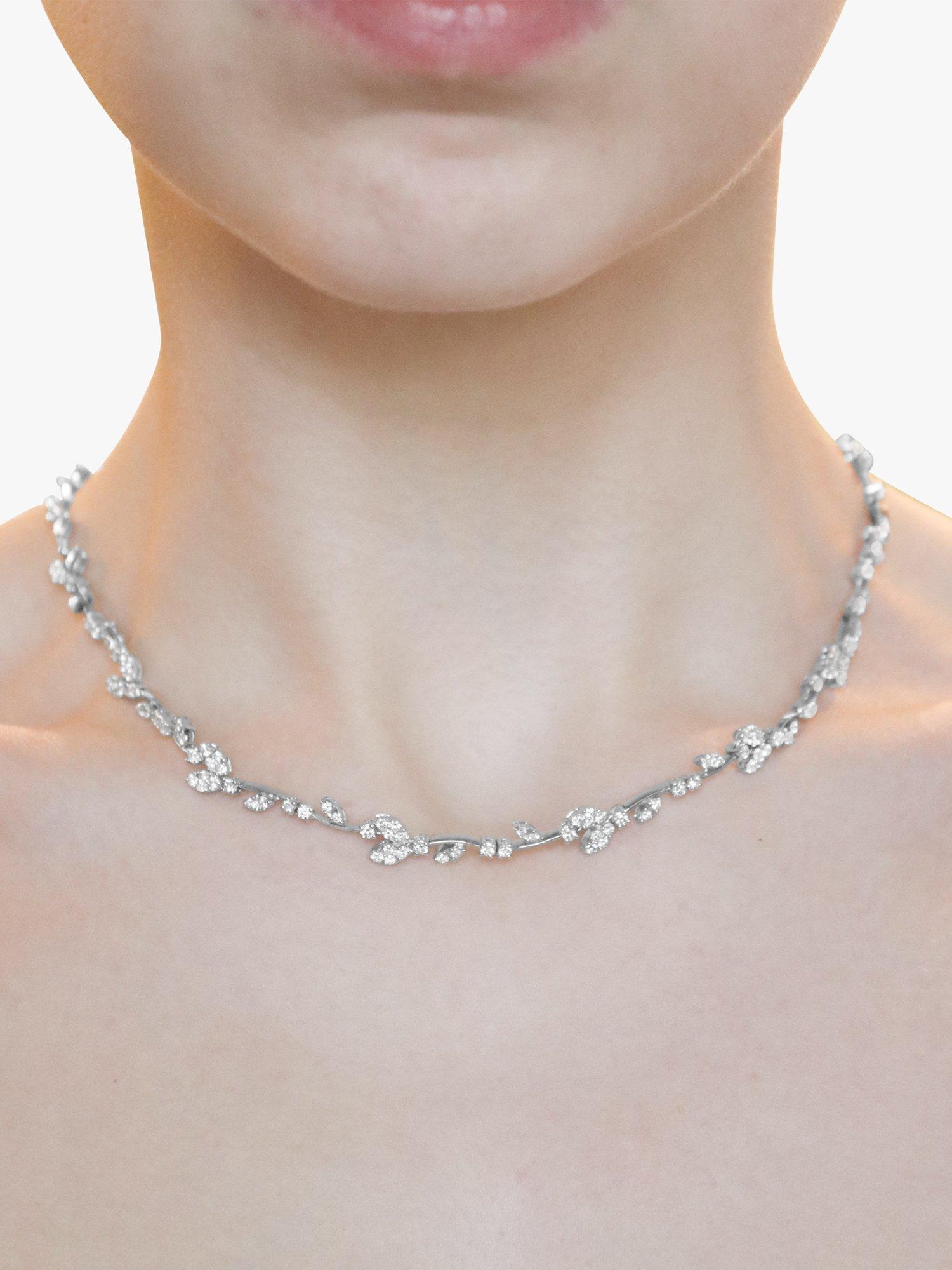 Product image 1 of 3, which shows Milton & Humble Jewellery Pre-Loved 18ct White Gold Diamond Leaf Collarette Necklace