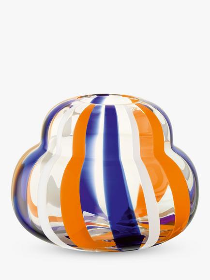 LSA International Folk Glass Vase, H19cm, Orange/Blue, Multi