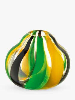 LSA International Folk Small Striped Glass Vase, H11cm, Green/Yellow, Multi