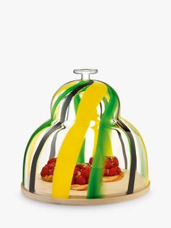 LSA International Folk Wood Cake Stand & Glass Dome, 30cm, Green/Yellow - view 2, Multi
