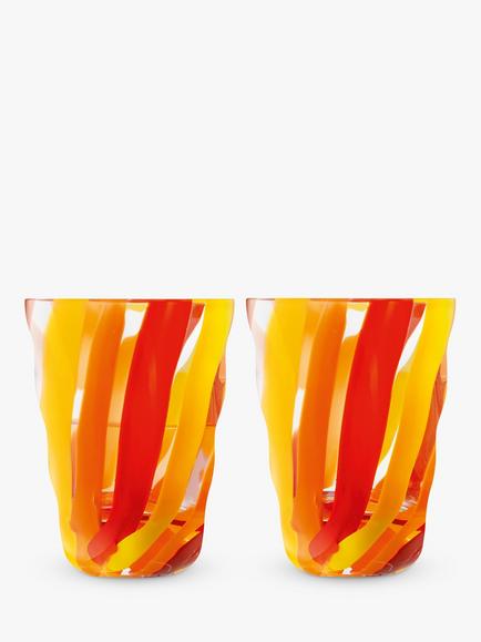 LSA International Folk Glass Tumbler, 280ml, Set of 2, Red/Orange - view 2, Multi