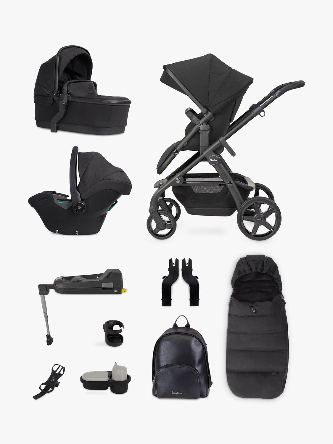 Silver Cross Ultimate Pack Wave Pushchair with Carrycot Dream Car Seat with Base Accessories Bundle Onyx