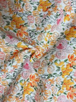 Viscount Textiles Graduated Roses Cotton Lawn Fabric, Pink/Yellow, Yellow