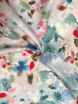 Viscount Textiles Warercolour Floral Cotton Lawn Fabric, Turquoise, Turquoise