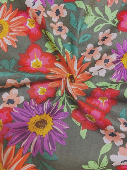 Viscount Textiles Florals Cotton Lawn Fabric, Greige/Multi, Multi