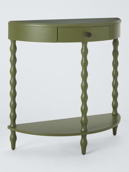 John Lewis Bobbin Half Moon Console Table, Olive, Olive