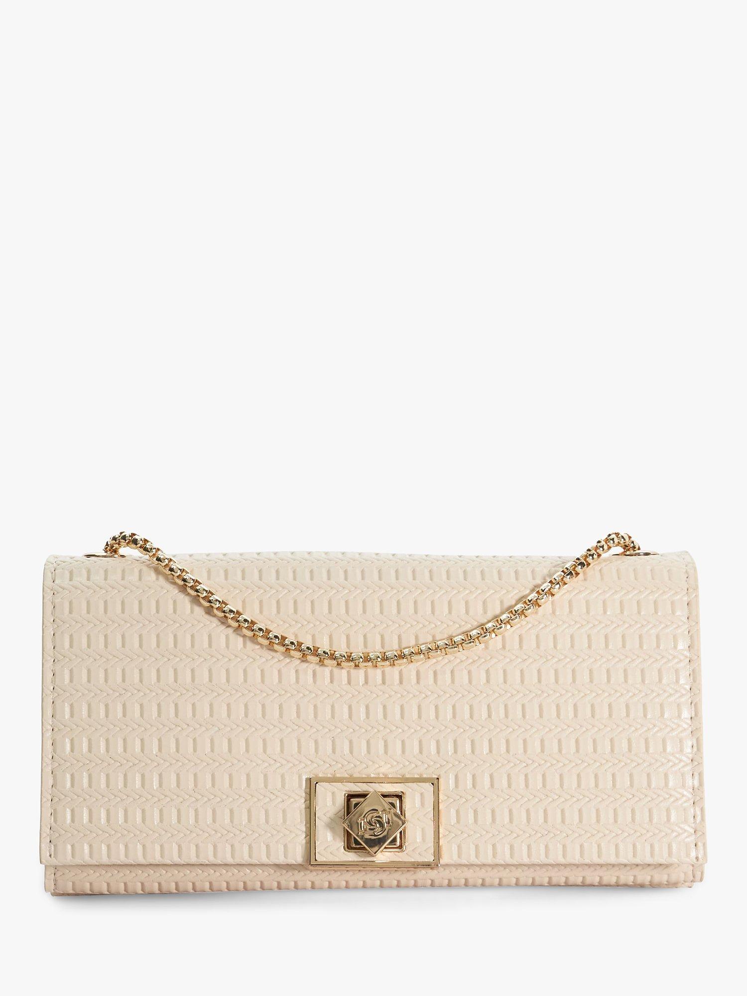 Product image 1 of 5, which shows Dune London Serenities Textured Wallet on a Chain, Ecru