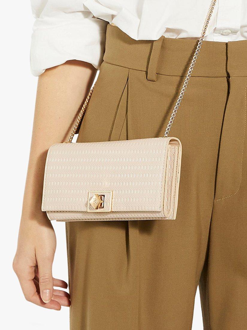 Product image 5 of 5, which shows Dune London Serenities Textured Wallet on a Chain, Ecru