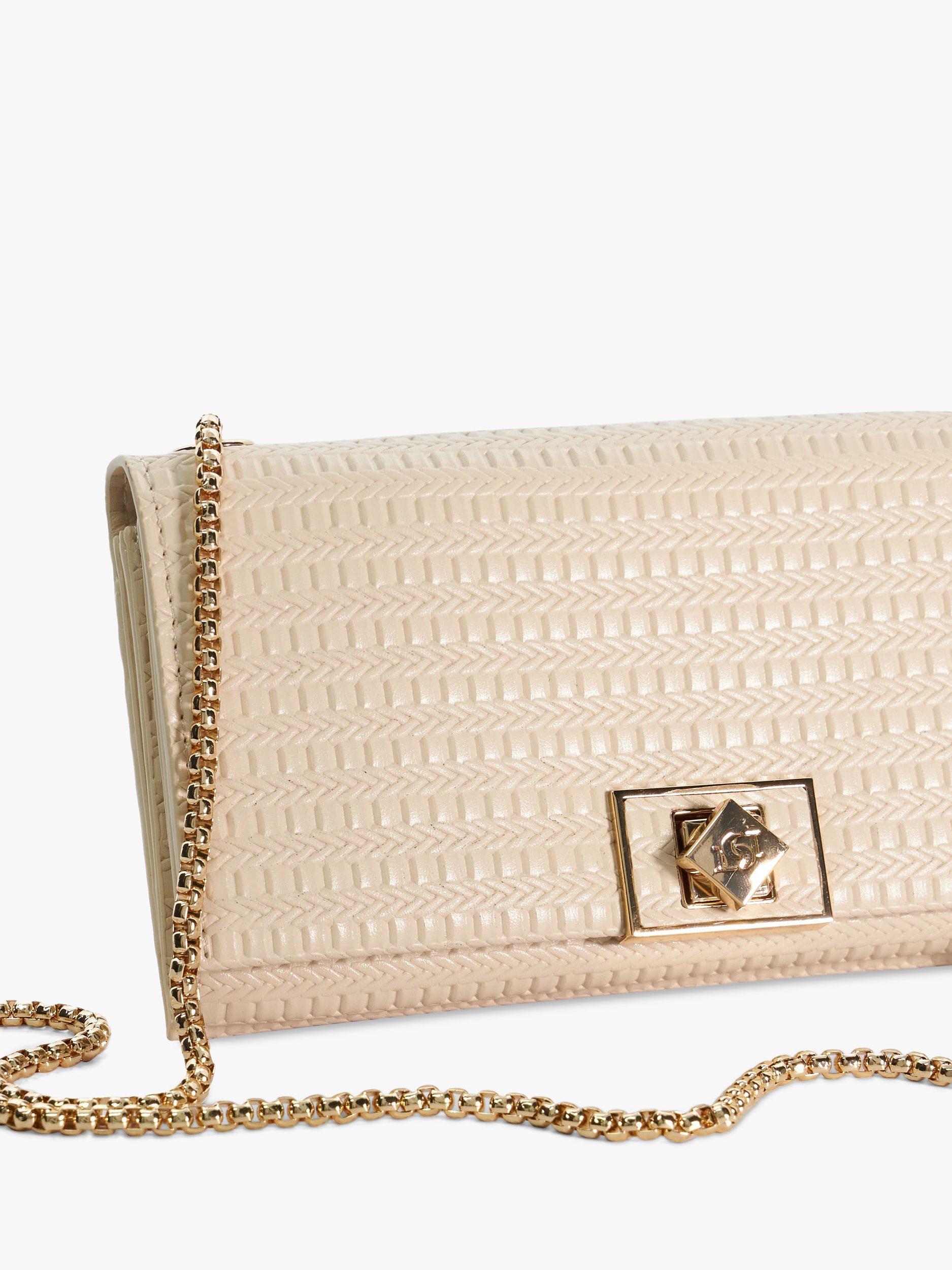 Product image 4 of 5, which shows Dune London Serenities Textured Wallet on a Chain, Ecru