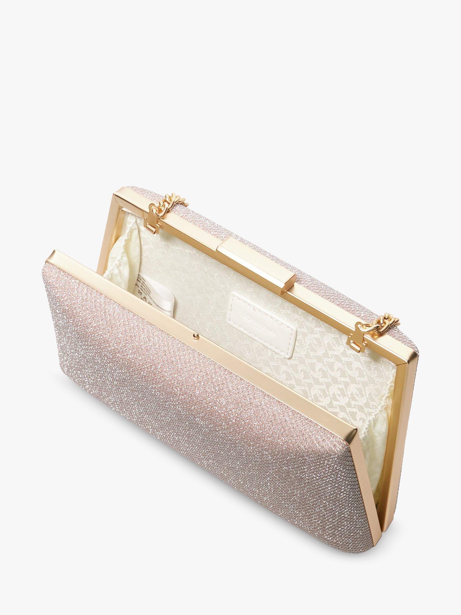 Dune Bellaria Angled Frame Metallic Box Clutch Bag, Rose Gold