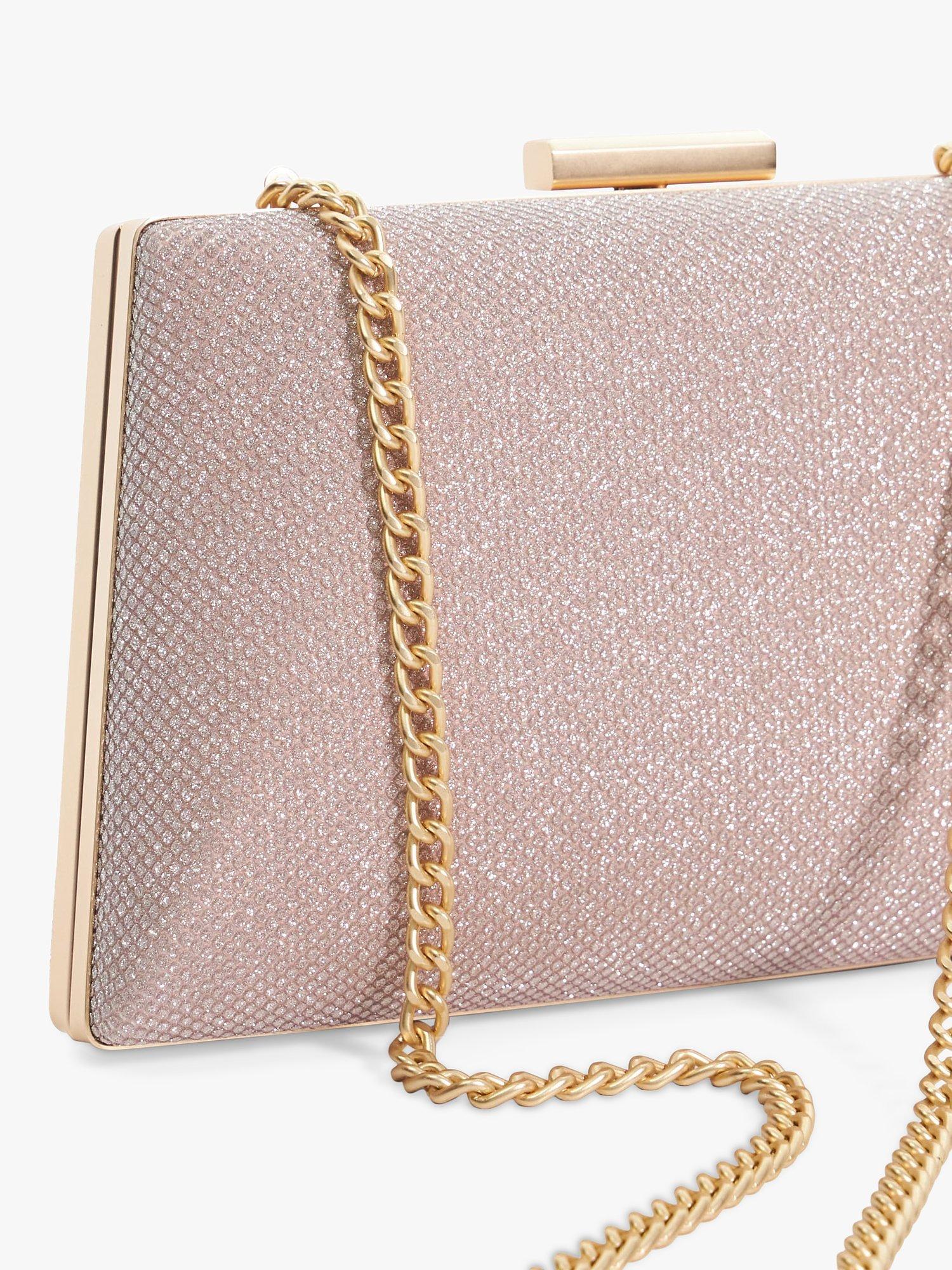 Dune Bellaria Angled Frame Metallic Box Clutch Bag, Rose Gold