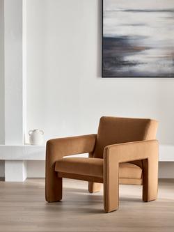 John Lewis Blocky Armchair - view 2, Caramel Velvet