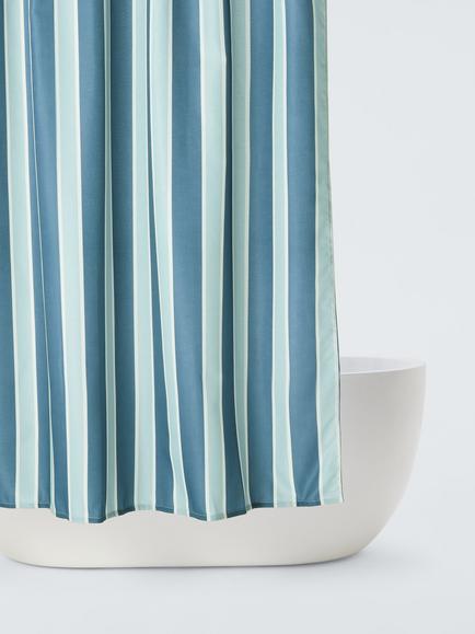 John Lewis Maxi Double Stripe Recycled Polyester Shower Curtain, Navy, Navy