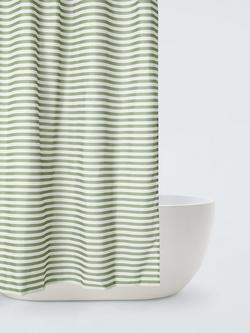 John Lewis Horizontal Stripe Recycled Polyester Shower Curtain, Green, Avocado