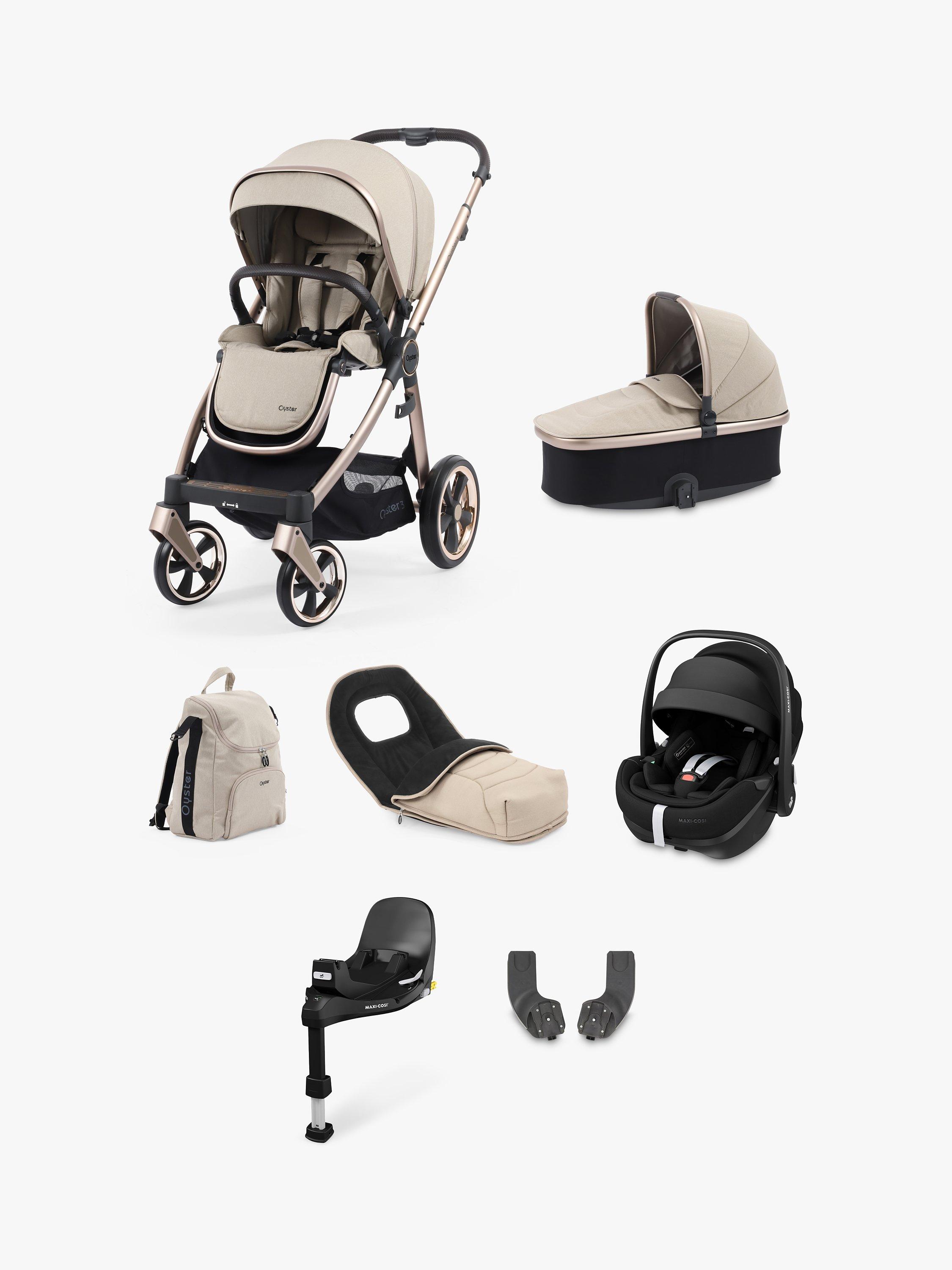 Oyster 3 Pushchair, Carrycot & Accessories with Maxi-Cosi Pebble Pro Car Seat and Base Luxury Travel System Bundle, Crème Brulee