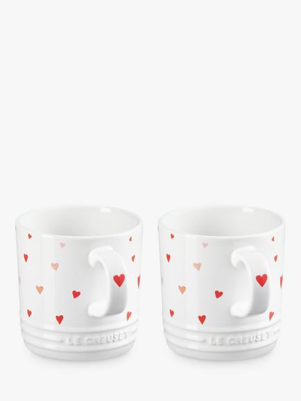 Le Creuset Stoneware Mini Hearts Mug, Set of 2, 350ml, White/Pink, White/Pink