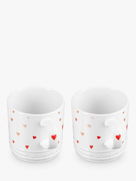 Le Creuset Stoneware Mini Hearts Mug, Set of 2, 350ml, White/Pink - view 2, White/Pink