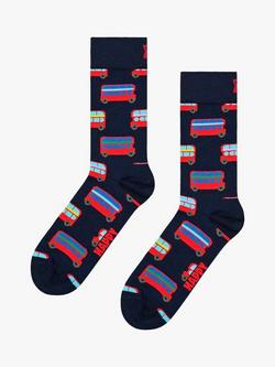 Happy Socks London Bus Socks, Pack of 1, Navy/Multi, Navy/Multi