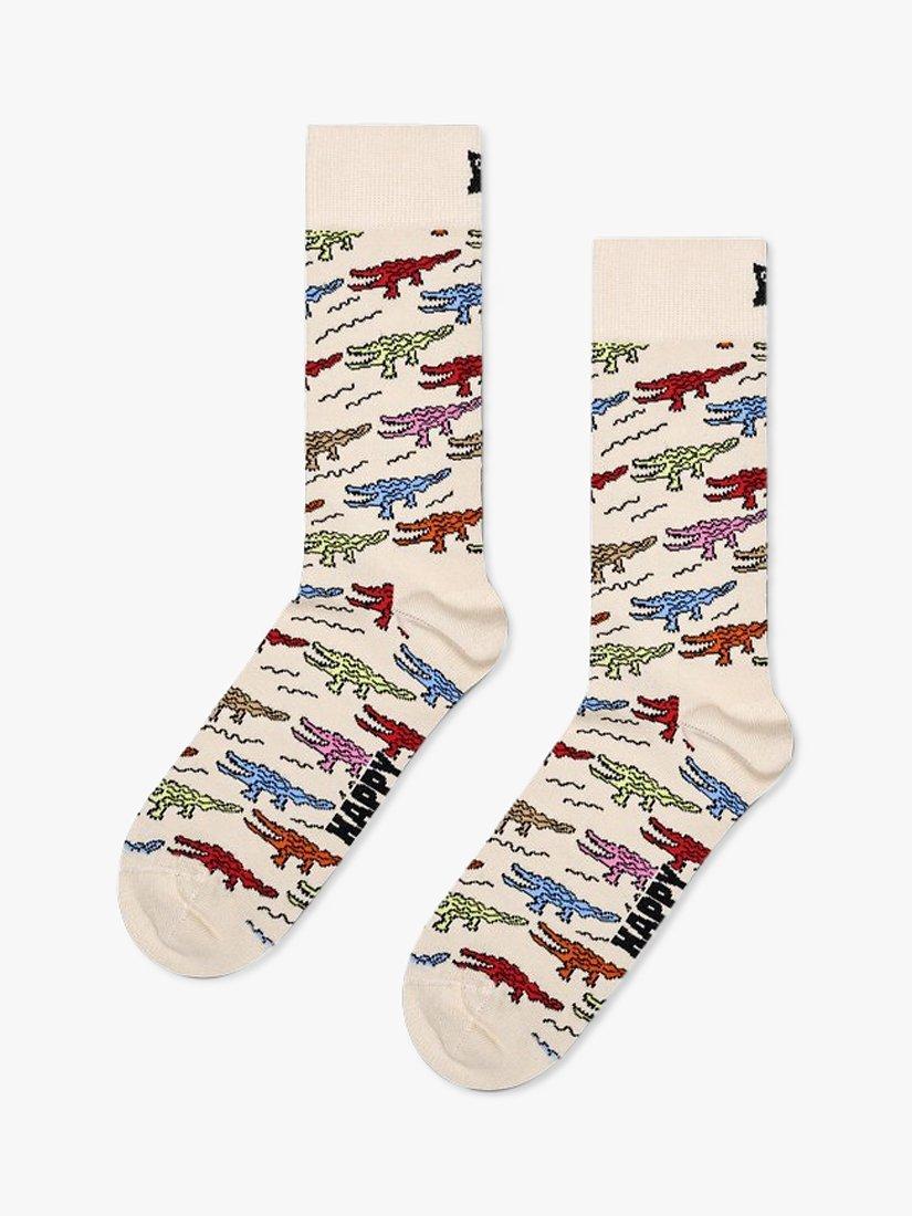 Happy Socks Crocodile Socks, One Size, Beige/Multi