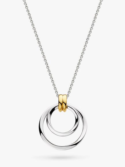 Kit Heath Linked Double Circle Pendant Necklace, Silver/Gold, Silver Gold