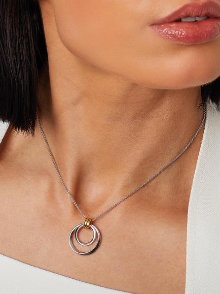 Kit Heath Linked Double Circle Pendant Necklace, Silver/Gold - view 2, Silver Gold