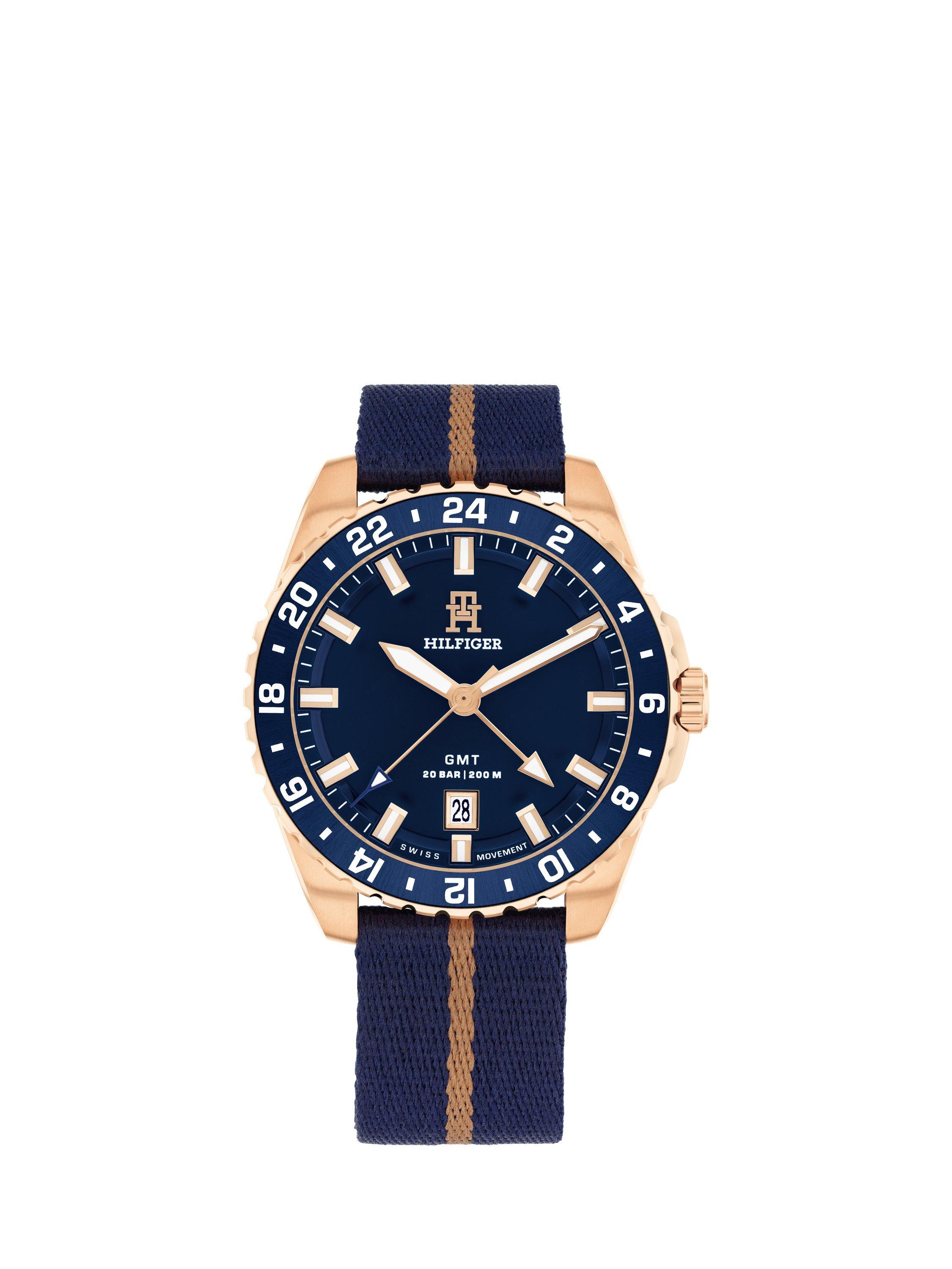 Tommy Hilfiger 1792130 Refined Sports Luxe Swiss GMT Movement Watch Blue Rose Gold