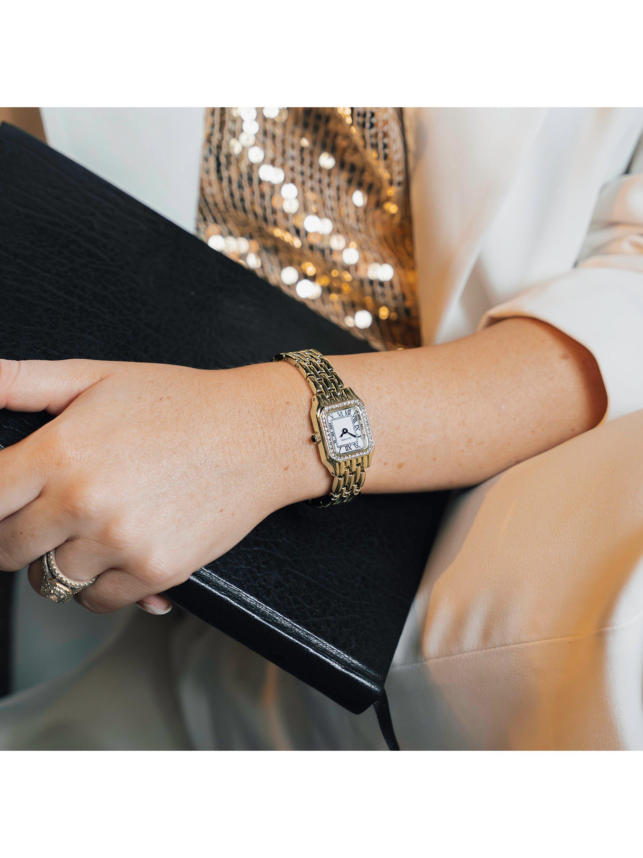 Product image 6 of 7, which shows Sekonda Women's Monica Crystal Rectangle Dial Bracelet Strap Watch, Gold