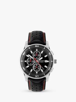 Sekonda 30206 Men's Midnight Chronograph Leather Strap Watch, Black, Black