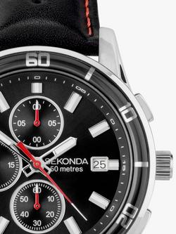 Sekonda 30206 Men's Midnight Chronograph Leather Strap Watch, Black - view 2, Black