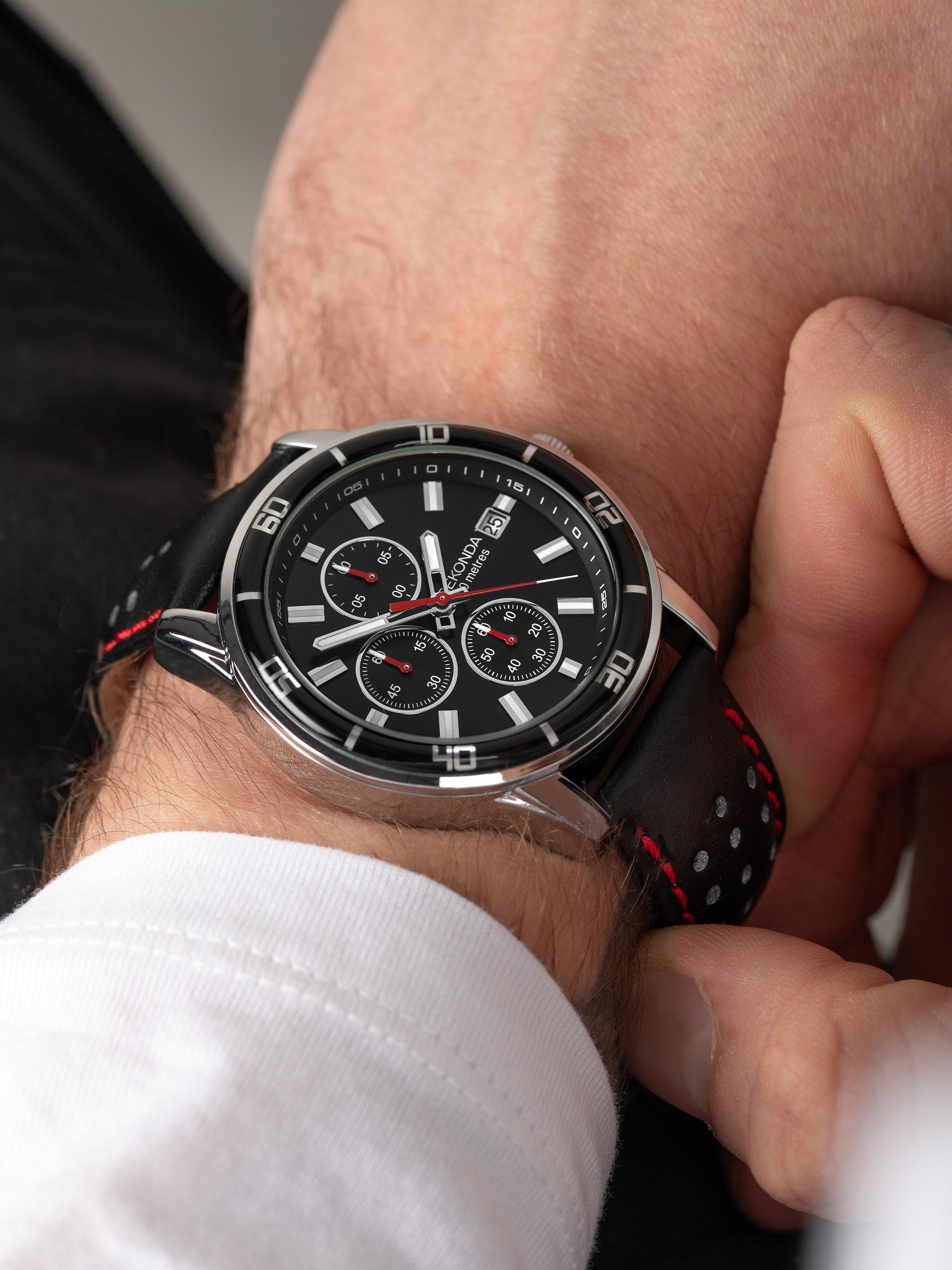 Product image 6 of 6, which shows Sekonda 30206 Men's Midnight Chronograph Leather Strap Watch, Black