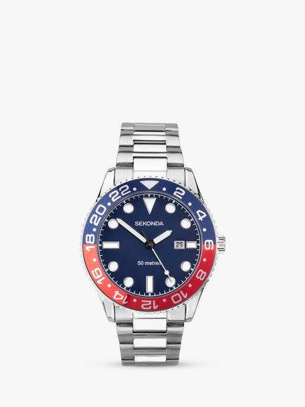 Sekonda Men's Ocean Bracelet Strap Watch, Silver/Blue