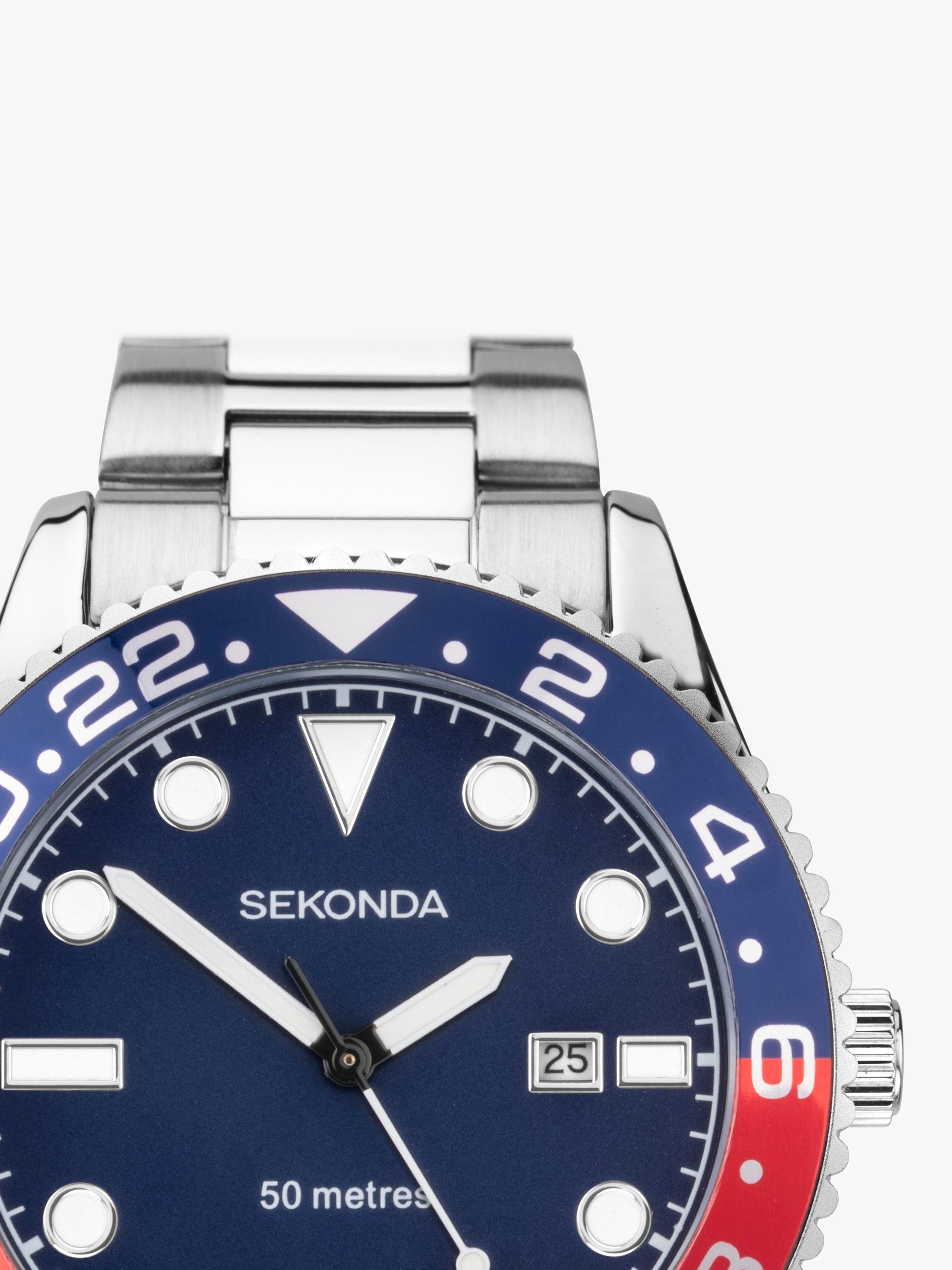 Product image 2 of 7, which shows Sekonda Men's Ocean Bracelet Strap Watch, Silver/Blue