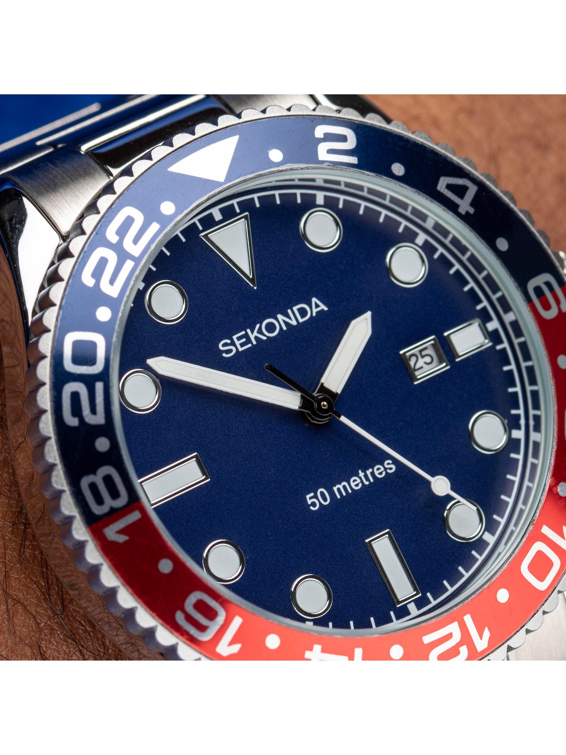 Product image 6 of 7, which shows Sekonda Men's Ocean Bracelet Strap Watch, Silver/Blue