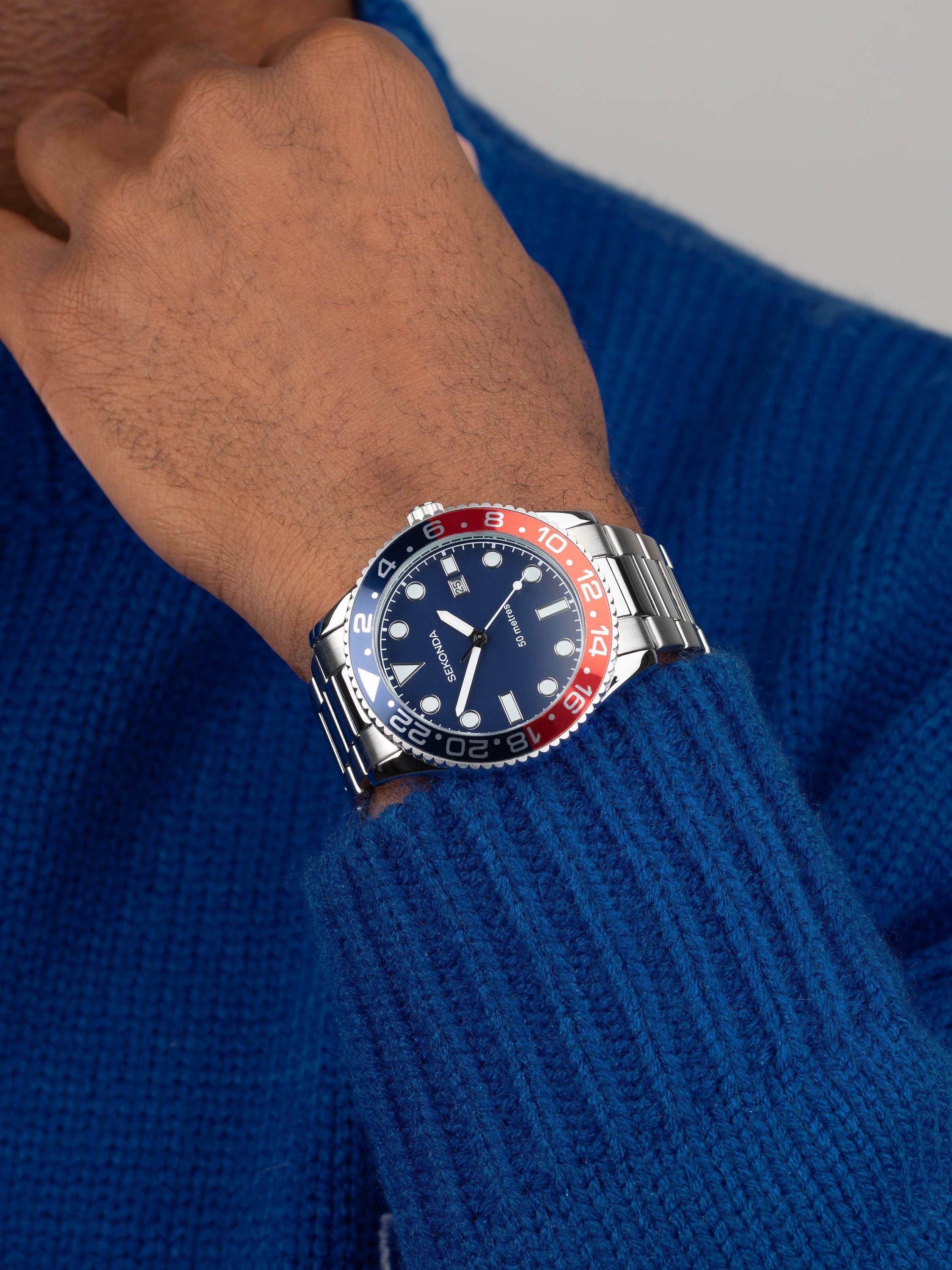 Product image 7 of 7, which shows Sekonda Men's Ocean Bracelet Strap Watch, Silver/Blue