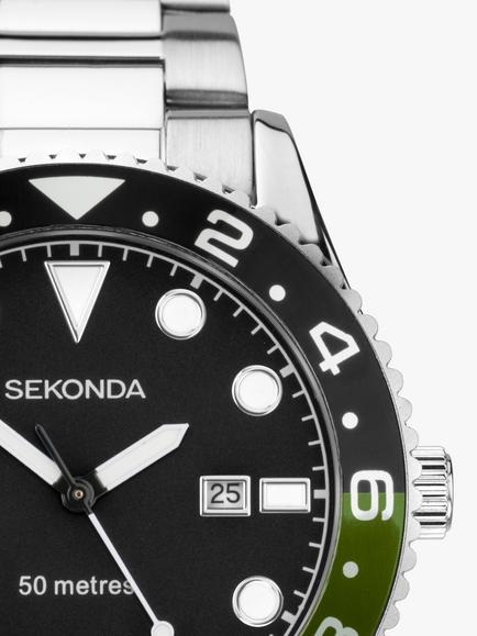 Sekonda Men's Ocean Bracelet Strap Watch - view 2, Silver/Black