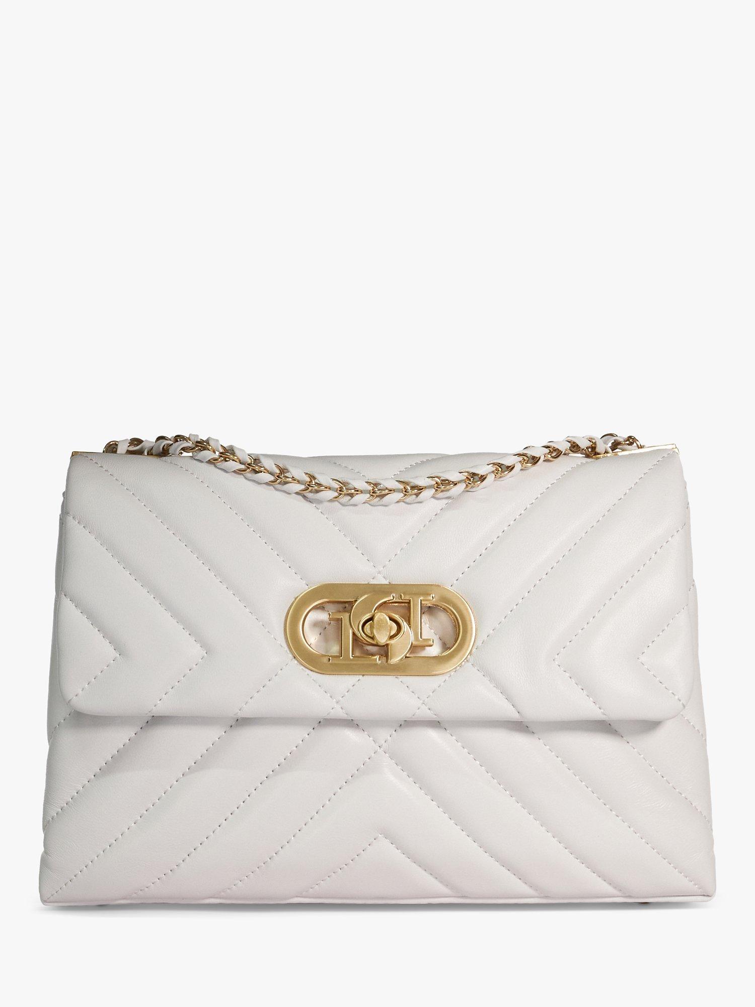 Product image 1 of 5, which shows Dune London Regent Leather Quilted Shoulder Bag, White