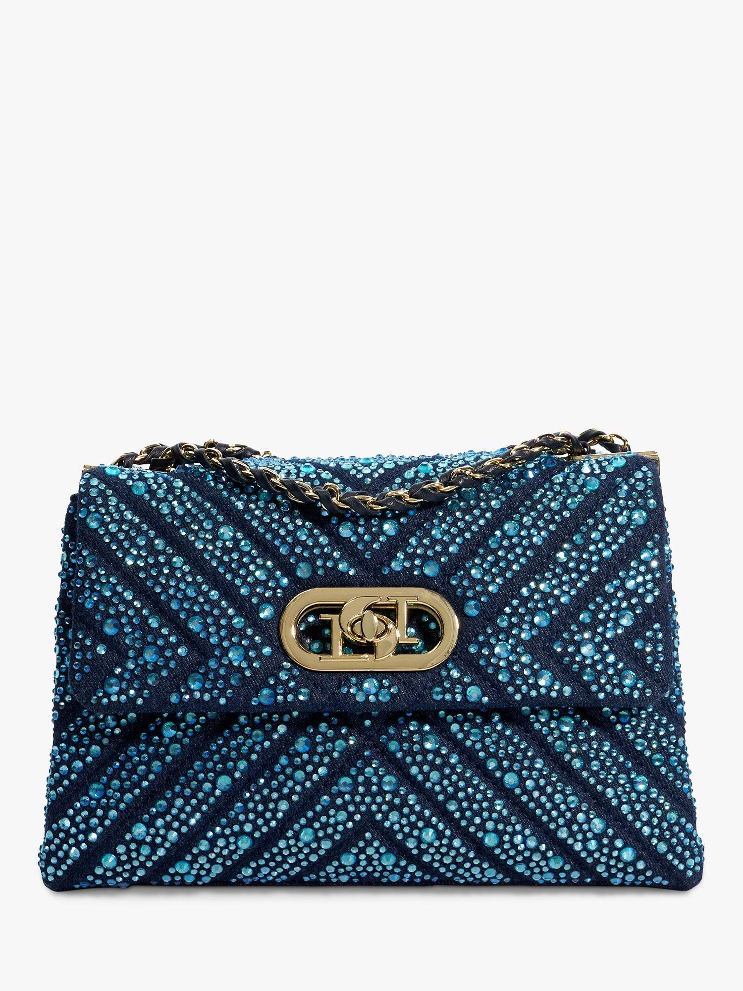 Product image 1 of 5, which shows Dune London Regent Embellished Shoulder Bag, Blue
