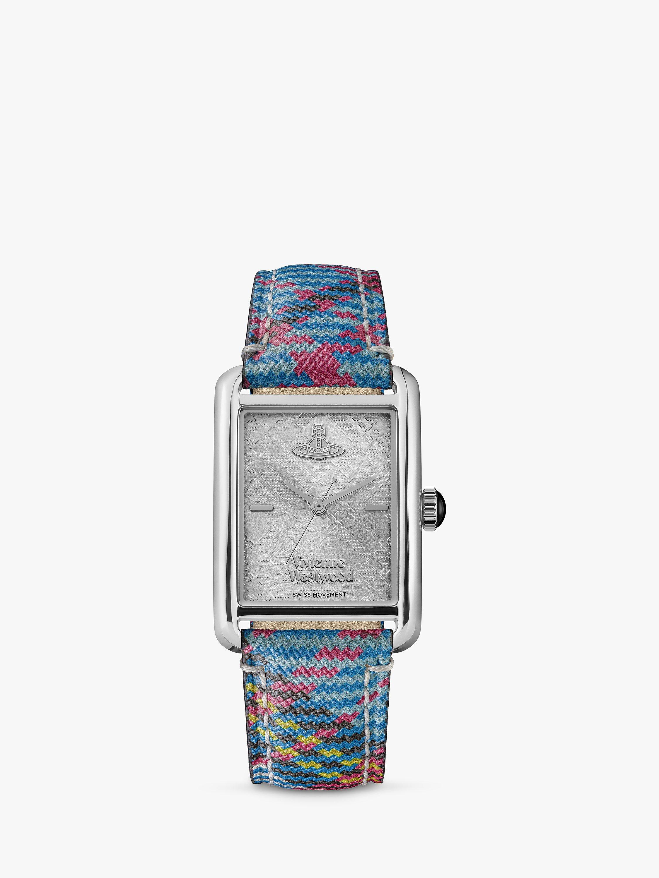 Vivienne Westwood VV297SLMT Women s Shacklewell Rectangle Dial Leather Strap Watch Silver Tartan