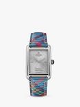 Vivienne Westwood VV297SLMT Women's Shacklewell Rectangle Dial Leather Strap Watch, Silver/Tartan