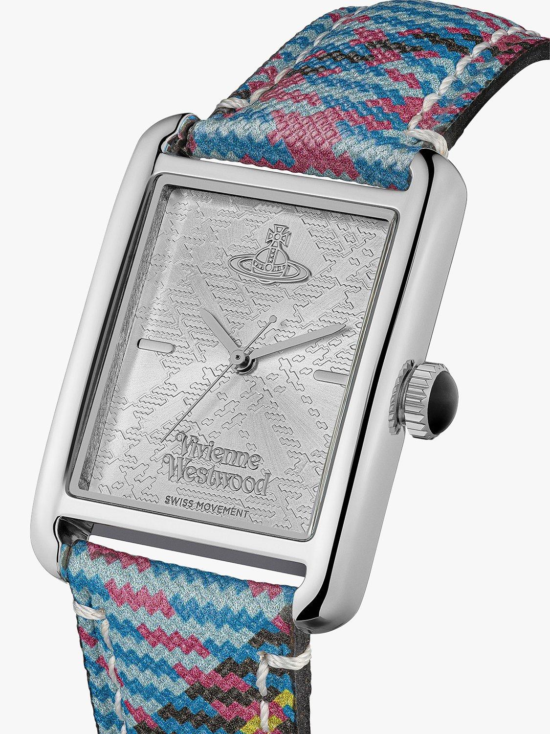 Vivienne Westwood VV297SLMT Women s Shacklewell Rectangle Dial Leather Strap Watch Silver Tartan