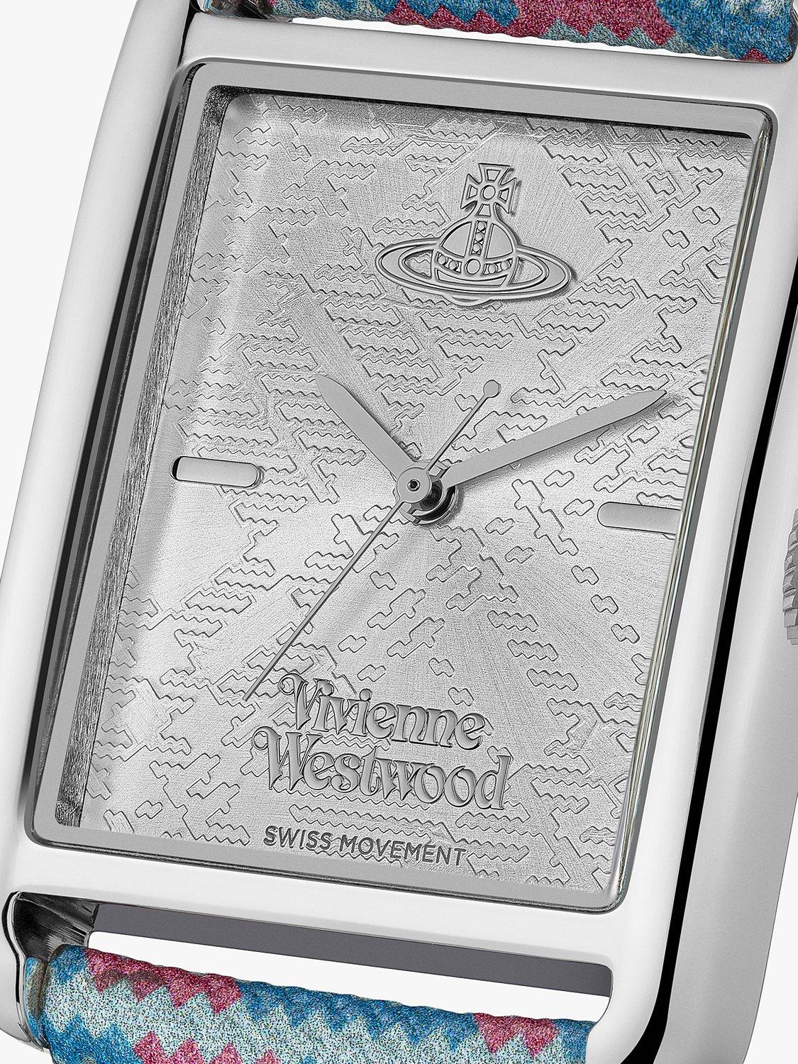 Product image 3 of 6, which shows Vivienne Westwood VV297SLMT Women's Shacklewell Rectangle Dial Leather Strap Watch, Silver/Tartan