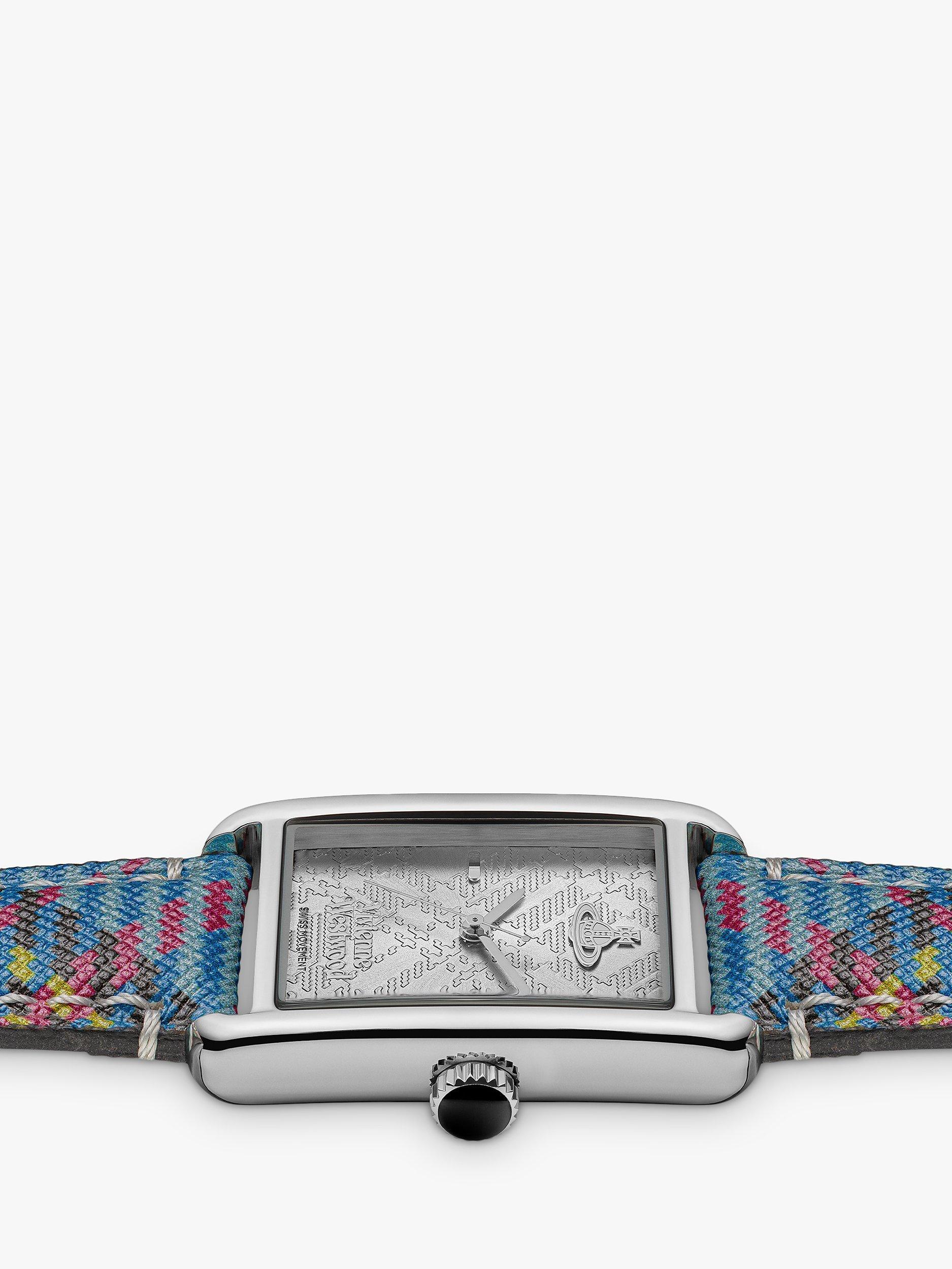 Product image 4 of 6, which shows Vivienne Westwood VV297SLMT Women's Shacklewell Rectangle Dial Leather Strap Watch, Silver/Tartan