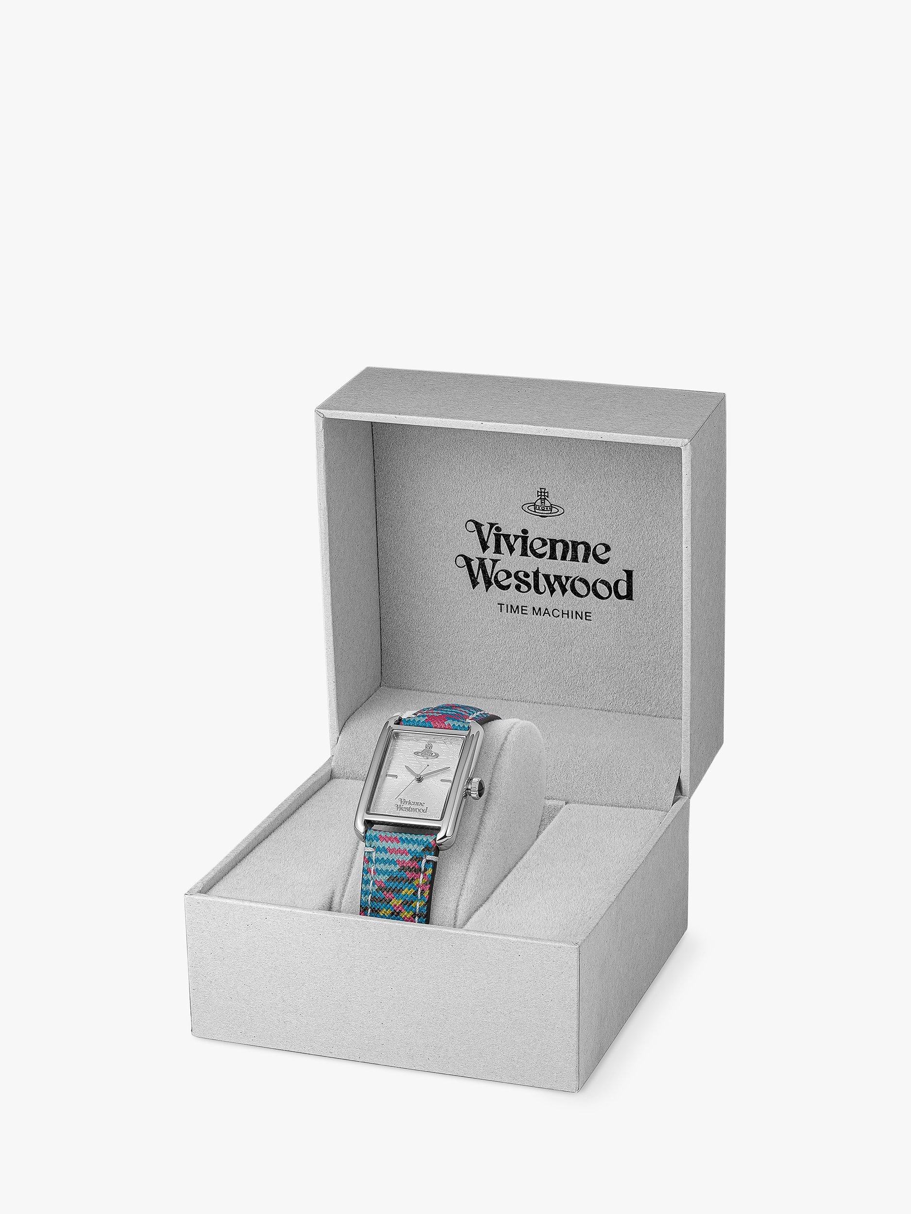 Product image 6 of 6, which shows Vivienne Westwood VV297SLMT Women's Shacklewell Rectangle Dial Leather Strap Watch, Silver/Tartan